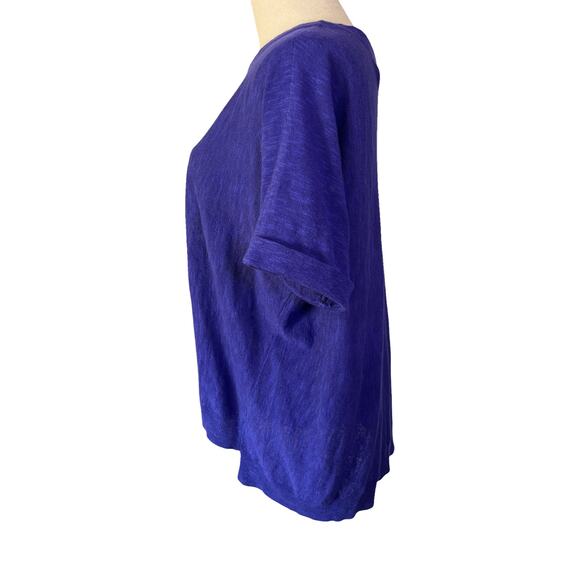 Eileen Fisher Organic Linen Cotton Knit Top XL Blue Short Sleeve Blouse VGUC - Picture 3 of 8